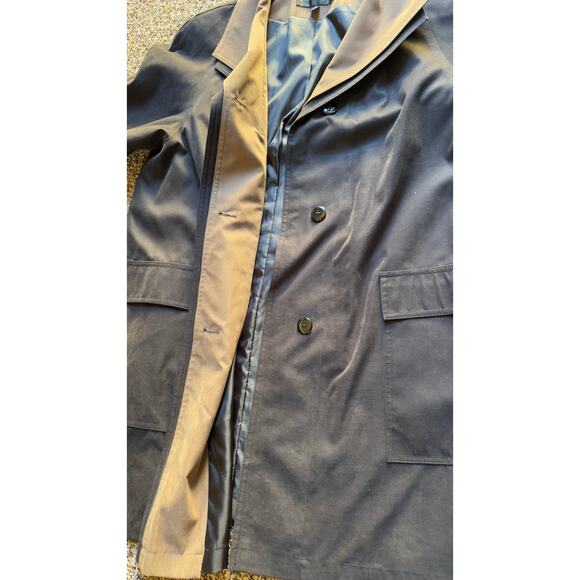Vintage Gallery Black Brown Tan Trench Coat Medium  Classic Long Overcoat Fall - Picture 9 of 9